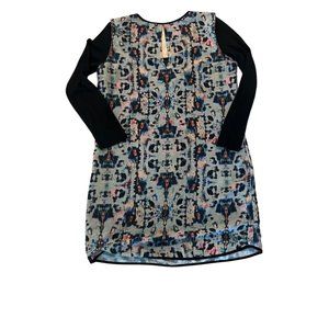 HD In Paris Womens Multicolor Ribbed   Long Sleeve Round Neck Shift Dress Sz 12